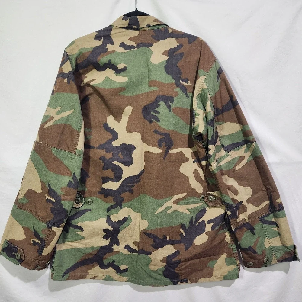 Vintage 90s Military Woodland Camo Combat Coat Medium Long BDU US Army M81 Ruger
